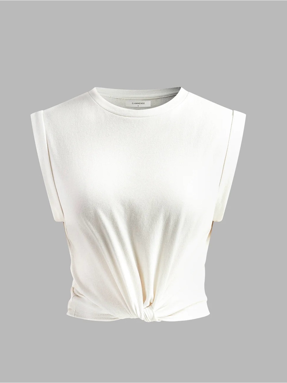 Commense Cotton White Short-Sleeve Knotted T-Shirt